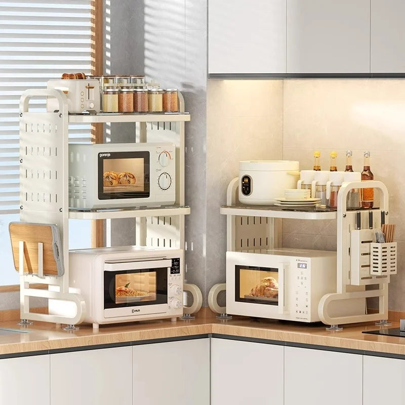 Metal Kitchen Microwave Oven Spice Storage Shelf Storage Rack Coffee Bar Station Baker Racks For Kitchen Plates, Pans And Pots