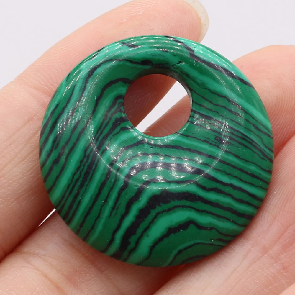 Natural Stone Pendant Semi-precious Stones Round Big Hole Charms For Jewelry Making DIY Necklace Bracelet Earrings Accessories