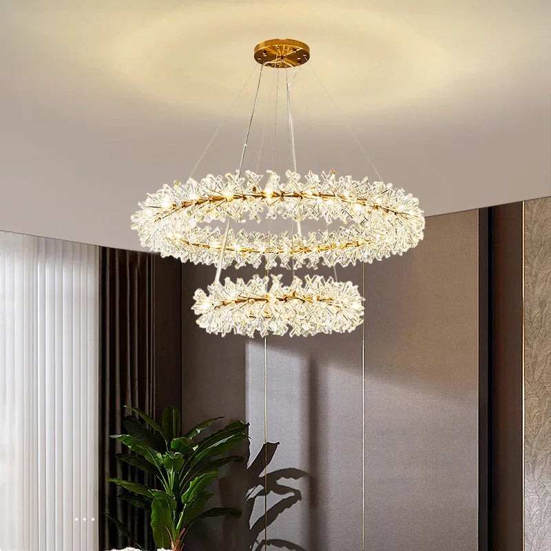 Luxury Crystal Chandeliers Adjustable Height Single Double Ring-for Hotel Lobby Villa Home Decor 3000K AC Factory Direct Sales