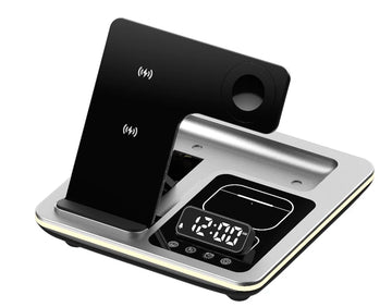 2024 New Product 5 in 1 Wireless Chargers Automatic Lifting Fast Charger Multifunctional  Alarm Clock for iphone 15 Night Light