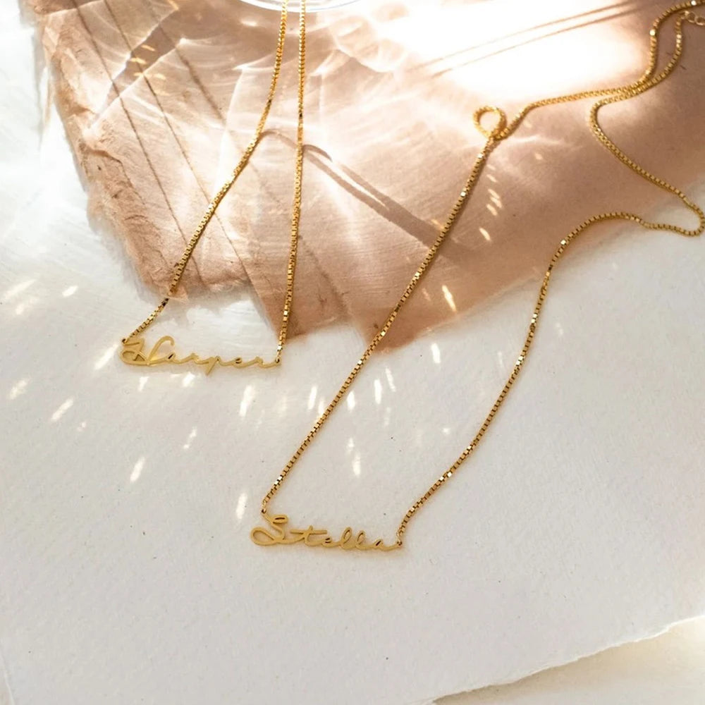 Fashion Stainless Steel Personalized Name Necklace with Link Chain Gold Color Choker Pendant Nameplate Dropshipping Jewelry