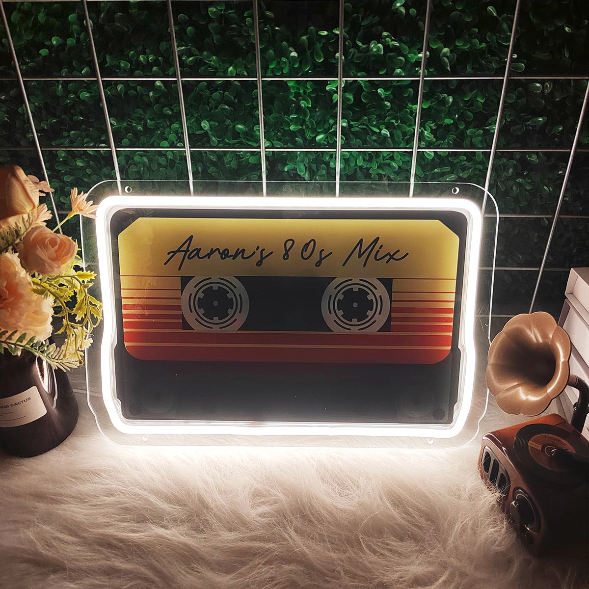Neon Sign LED Tape Record Player for Home Office Company Party Bar Neon Lights Atmosphere Room Decorative Lighting