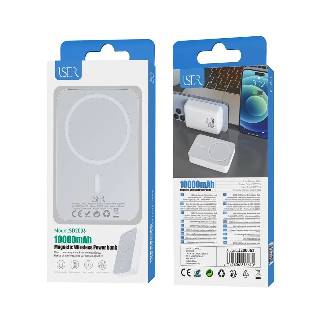 10000mAh Wireless Magnetic Power Bank White - Tech Accessories