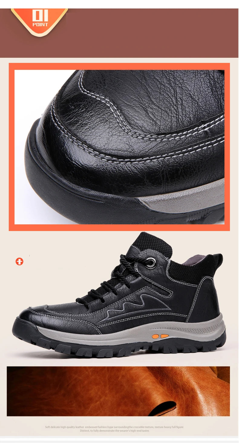 High Quality Men Genuine Leather Shoes Outdoor Casual Shoes Warm Waterproof Men's Trekking Sneakers Outdoor Men Hiking Shoes