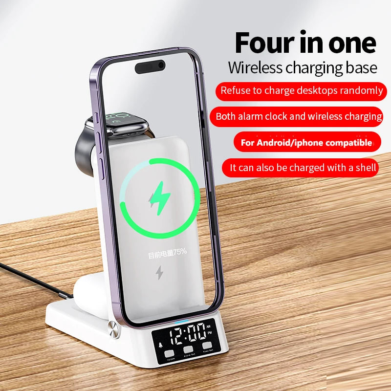 Alarm Clock for iPhone 15 14 Holder 3 in 1 Wireless Chargers Phone Holder Station for Watch Trending Products 2025 New Arrivals