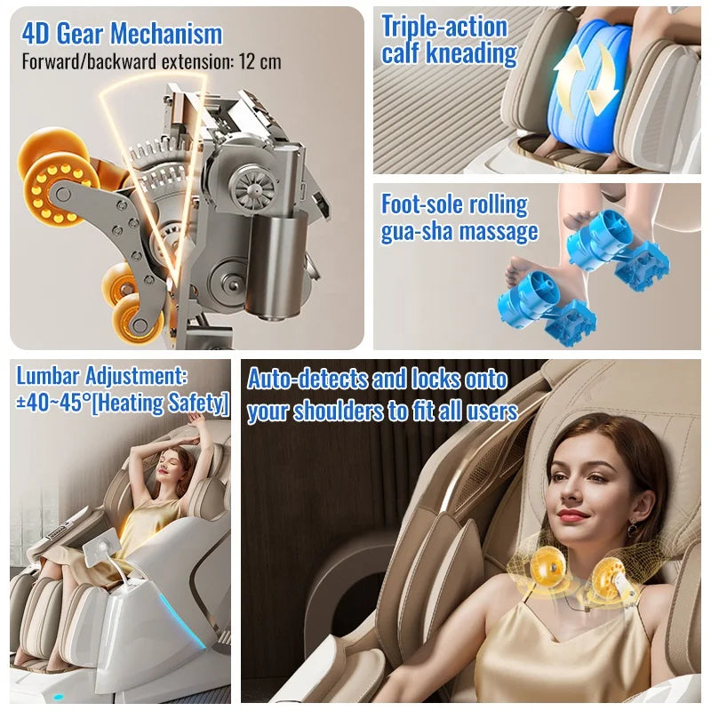 Luxury Electric Shiatsu Chair Massage 4D Zero Gravity Full Body Massage Chair with Airbags Bluetooth Intelligent Voice Control