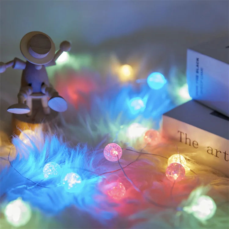 Fairy Holiday Light Strip 2M 3M Cracked Bead Blossoms Battery Silver/ Copper Outdoor Lighting Decoration