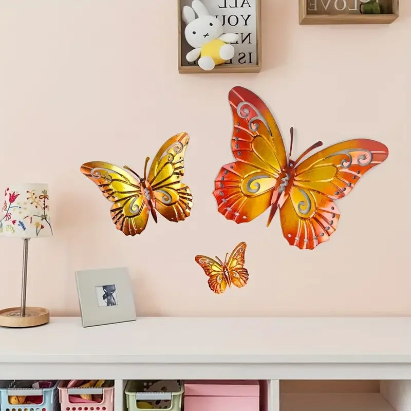 3pcs Metal Butterfly Wall Decor  Outdoor Fence Wall Art Decor Hanging Decoration for Garden Yard Living Room  Patio Balcony.