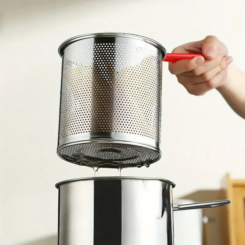 Stainless Steel Oil Fryer Frying Basket Household Tempura Mini Oil Pot Temperature Control Deep Pot Filter Kitchen Gadget