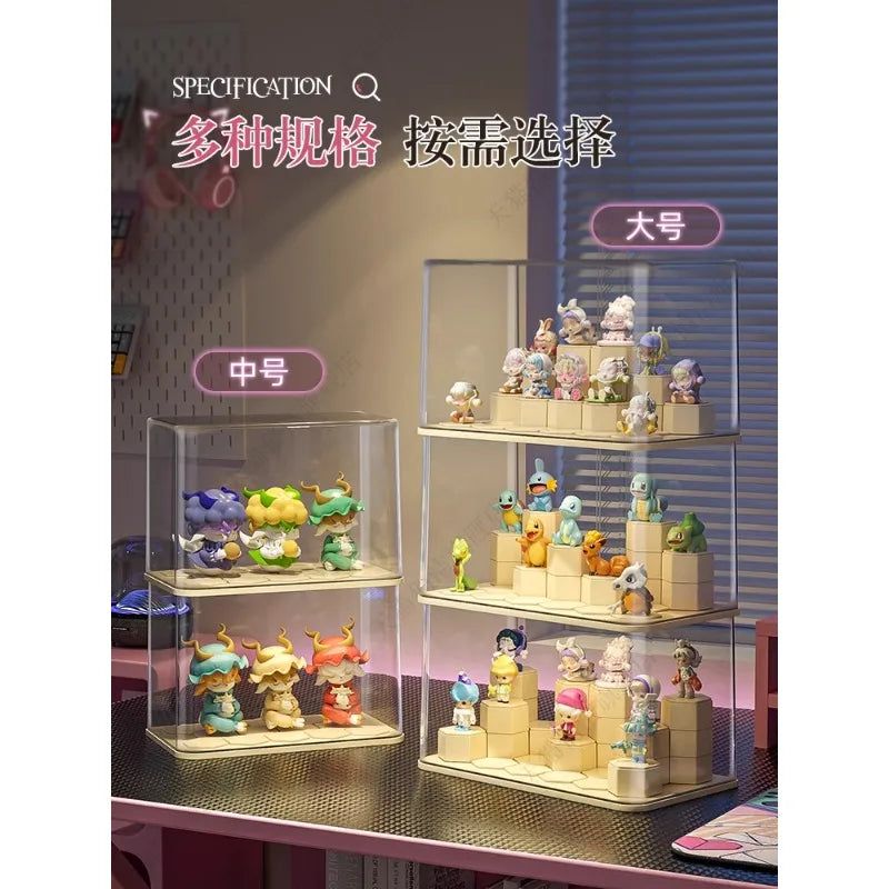 Modern Transparent Dustproof Acrylic Pop Mart Display Box Rectangle Blind Box Storage Stand PET Plastic Toy Building Tools