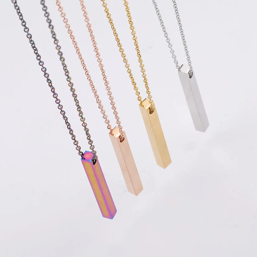Stainless Steel 3D Engraving Personalized Bar Blank Stamp Custom Made Engraved DIY Square Strip Pendant Necklace