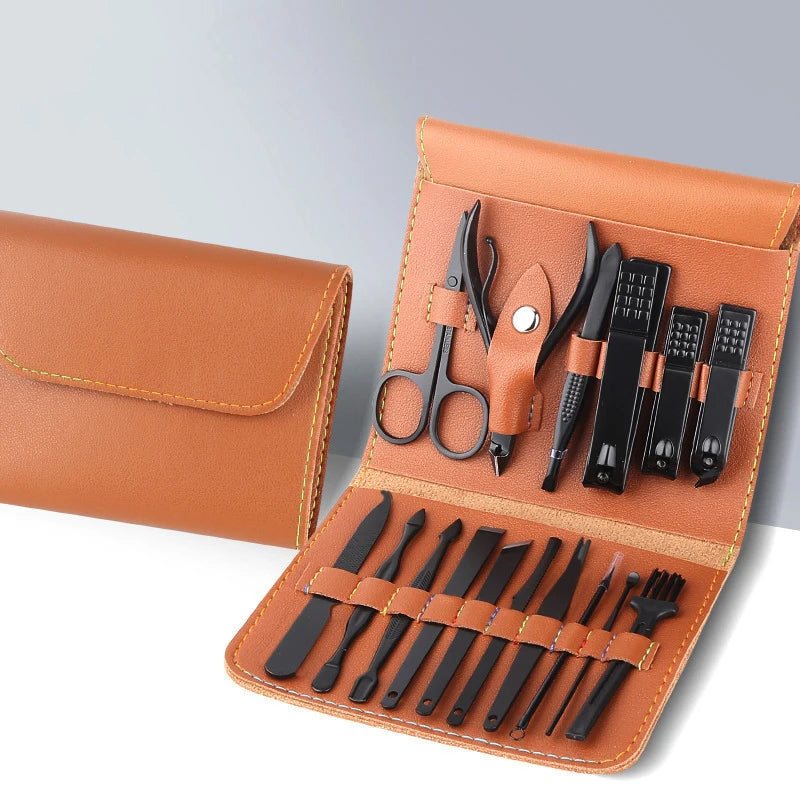 Professional Personal Care Manicure Pedicure Set 16 Pcs Stainless Steel Nail Clipper Care Tools Kit Nail Art Foot Care PU