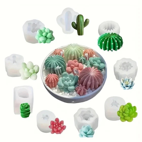 9pcs Succulent Plant Silicone Mold for Resin Crafts Scented Candle and Diffuser Gypsum Mold for Desktop Decorative Items