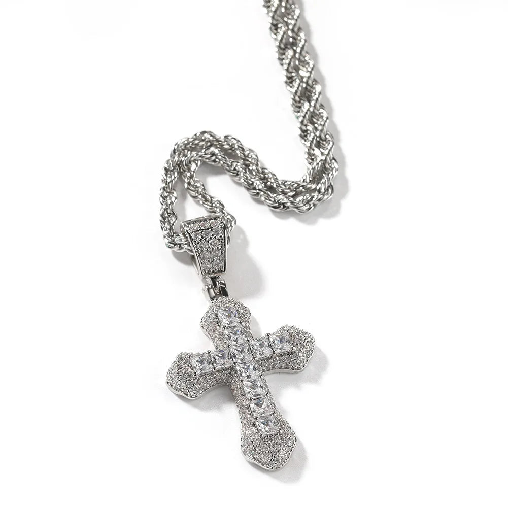 High Quality Hip-hop Cross Necklace for Men and Women Light Luxury Micro Paved Zircon Cross Pendant Necklace Wholesale