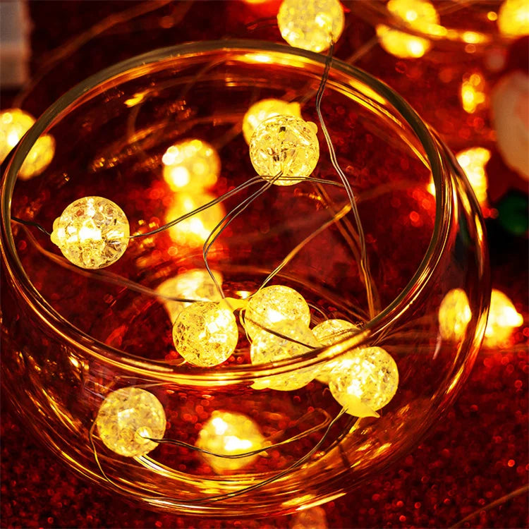Fairy Holiday Light Strip 2M 3M Cracked Bead Blossoms Battery Silver/ Copper Outdoor Lighting Decoration