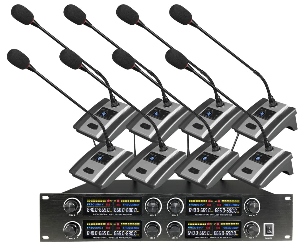 XTUGA TY-8000 8-Channel Professional UHF Cordless Conference Microphone Handheld Headset Lavalier for Meetings Wireless
