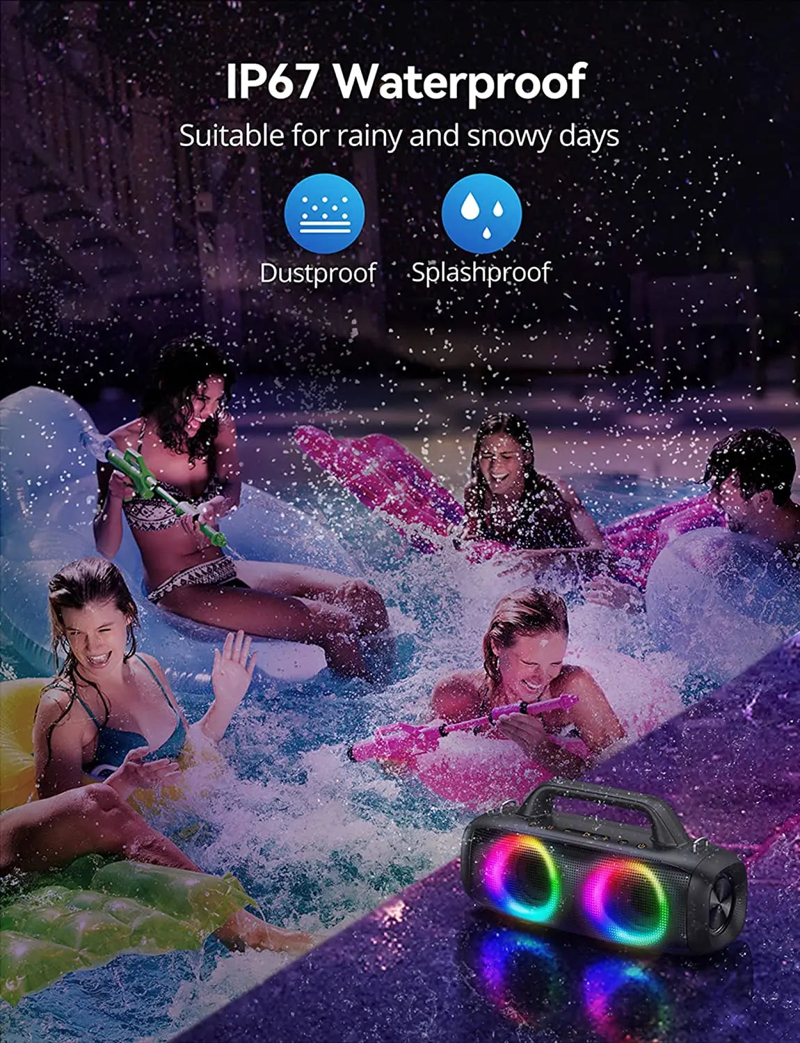 PartyBox Wireless Bluetooth Speakers 80W Powerful Portable BT Speaker with RGB Light Show IP67 Waterproof 12 Hours Playtime