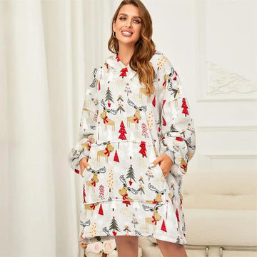 Custom One Size Polyester Print Christmas Women Acid Wash 350 Gsm Wearable Blanket