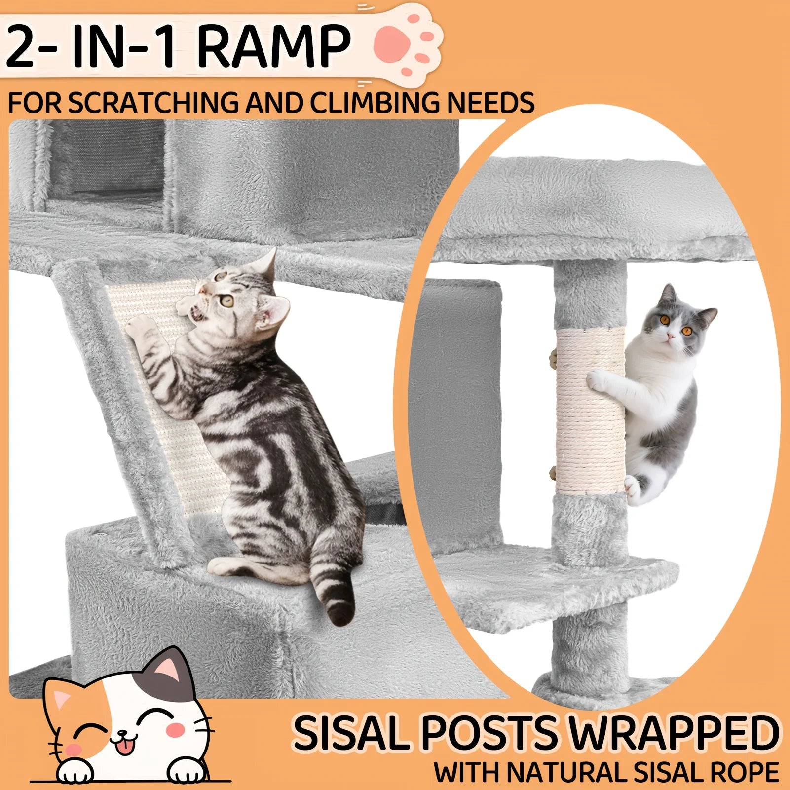Extra-tall 67-inch Multi-tiered Tree Tower Heavy-duty Structure with Scratching Posts  Integrated cat Bed with Hanging Fur Balls