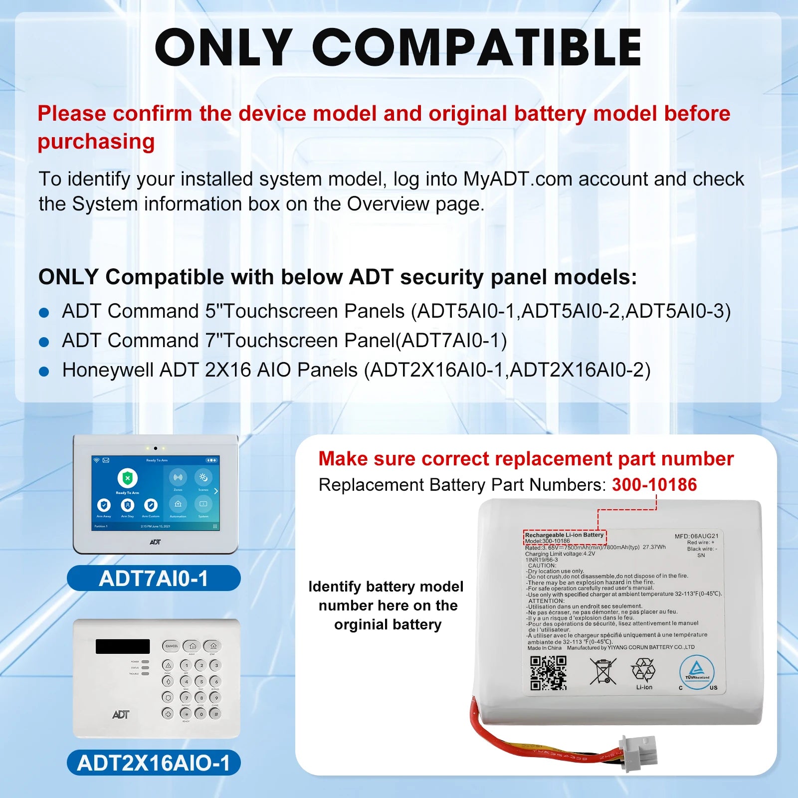 Rapthor 7950mAh Replacement Battery 300-10186 for ADT Command Smart Security Panel 3.6V / 3.7V / 4.2V 29.42Wh
