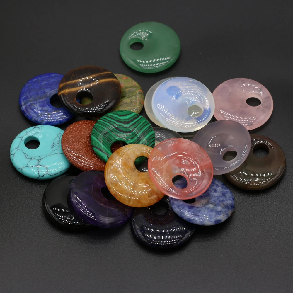 Natural Stone Pendant Semi-precious Stones Round Big Hole Charms For Jewelry Making DIY Necklace Bracelet Earrings Accessories