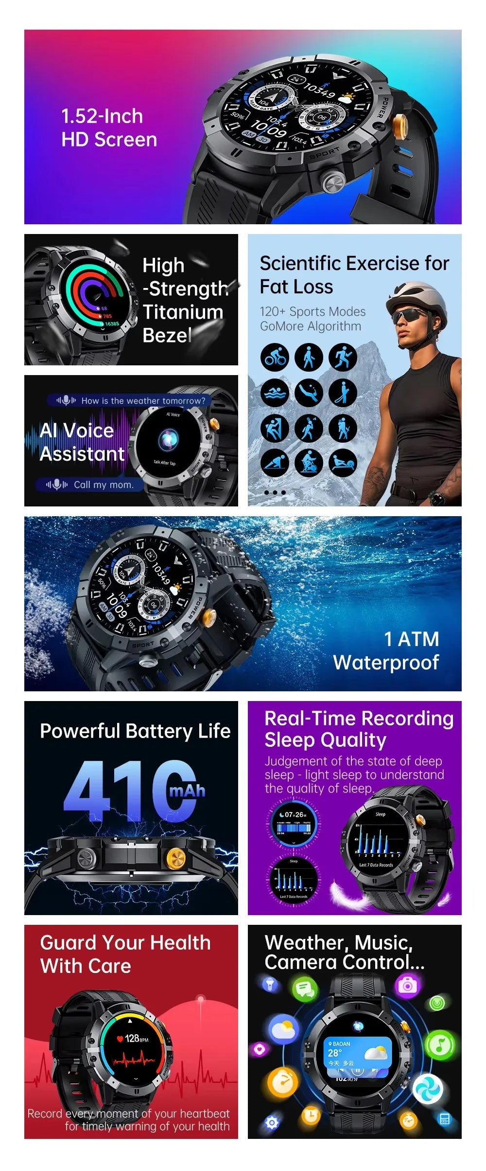 Sport Fitness Smartwatches Outdoor Rugged C29 BT Calling Fitness Tracker Sleep Monitor Support Multi-sport Modes Smart Watches