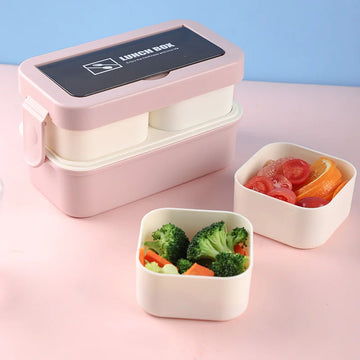 A02 Portable 1000ml PP Lunch Box Double-Layer Plastic Lid BPA Free Bento Box for Daily Meal Prep and Storage