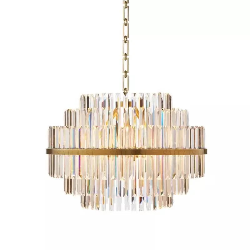 Decorative Round Pendant Hanging Lighting and Lamps Fixture Dining Room Gold K9 Crystal Linear Modern Rectangular Chandelier