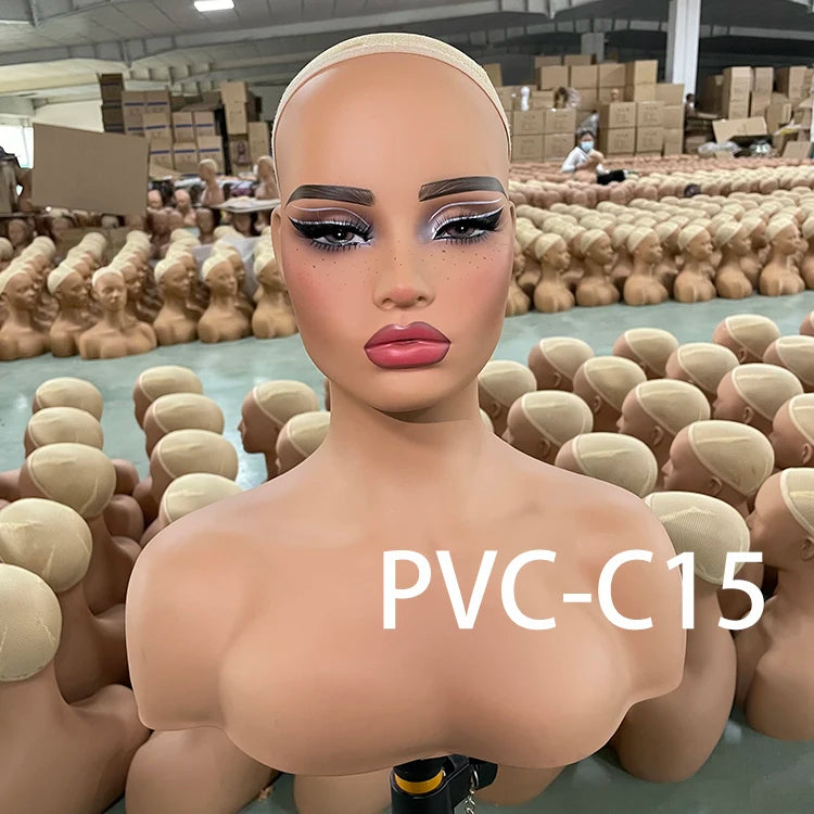 Mode Makeup Female Mannequin Head Display Black Tete De Stand with Realistic Shoulders Wig Displays