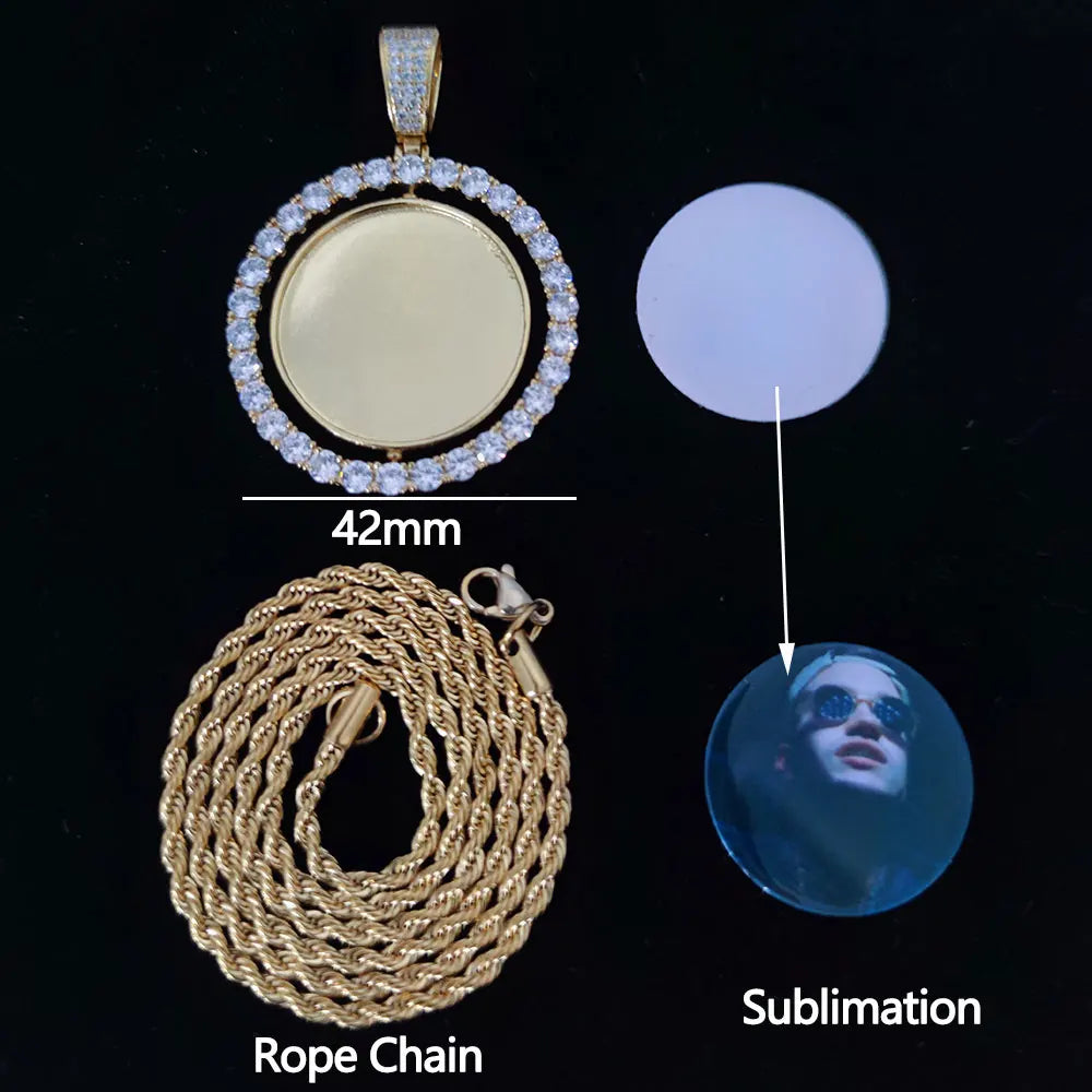 Hip Hop Custom Sublimation Necklace Blanks Bling Iced Out Custom Photo Pendant Diy Sublimation Pendant Necklace
