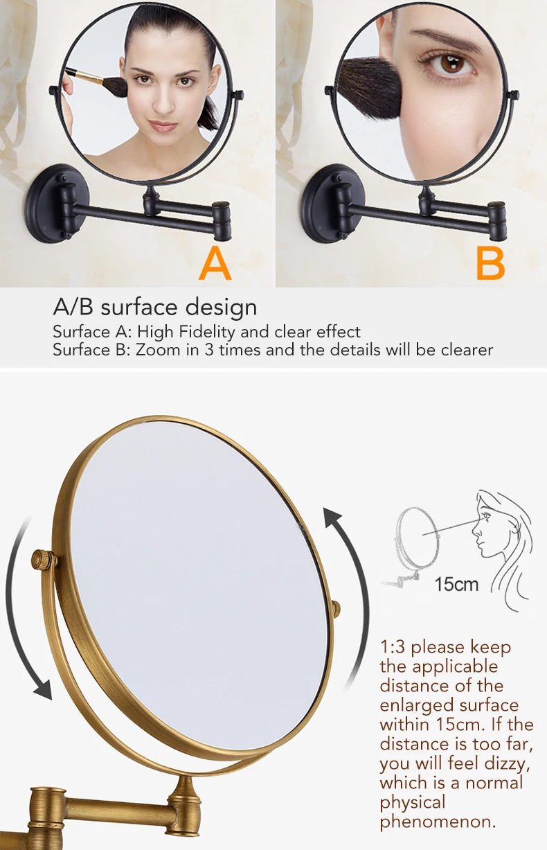 Bathroom Accessories Makeup Mirror Bath Mirror Antique Bronze Wall Mounted Magnifier Bathroom Mirrors Bathroom Hardware-80290