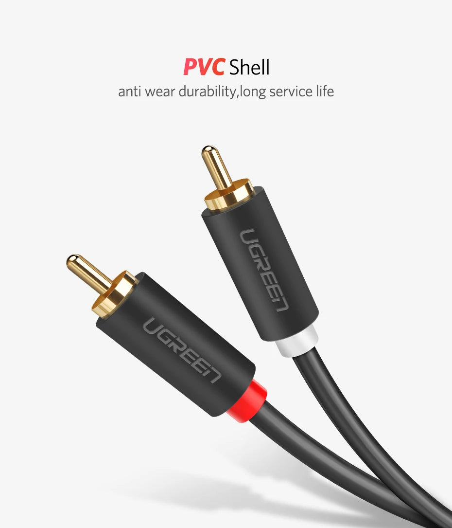 UGREEN RCA Stereo Cable 2 RCA Male to 2RCA Male Stereo Audio Cable for Home Theater HDTV Amplifiers Hi-Fi Systems Audio Cable