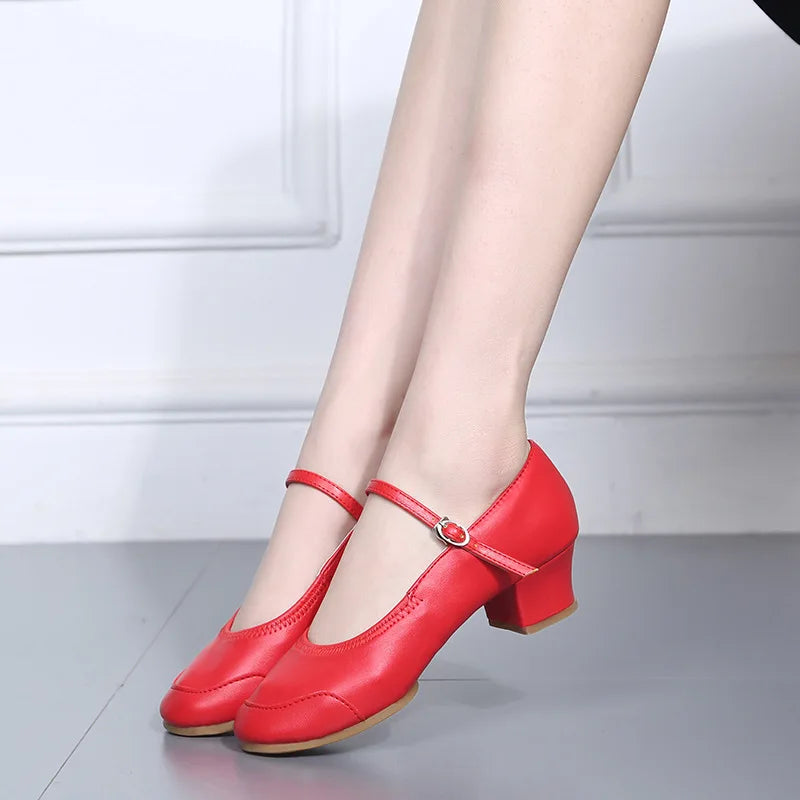 50%OFF Shoes Latin Dance-Shoes for Ladies Modern Tango Dancing  Square Heels Red Salsa Shoes Closed Toe Rubber Sole