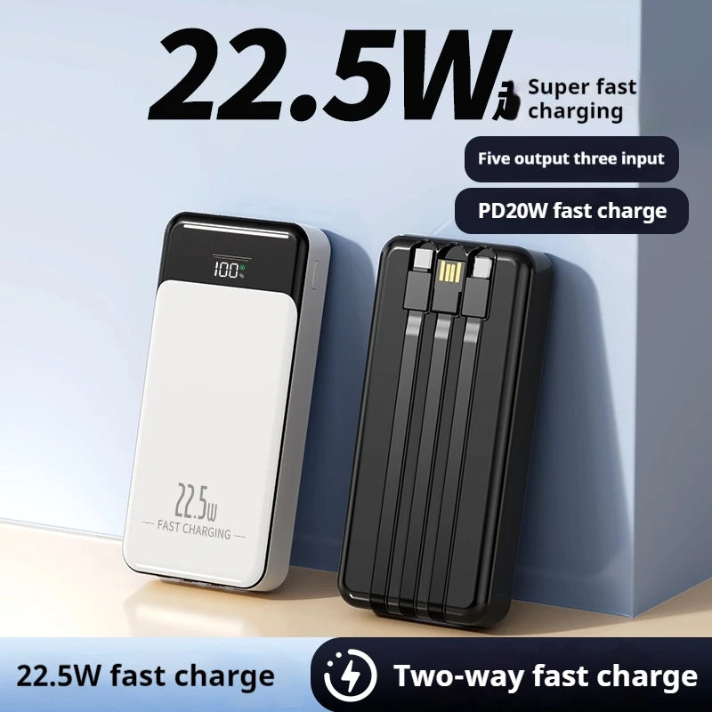 New Product Hot Selling Power Bank Fast Charging 20000Mah Built-In Three Cables Convenient Charging Slim Portable Power Banks