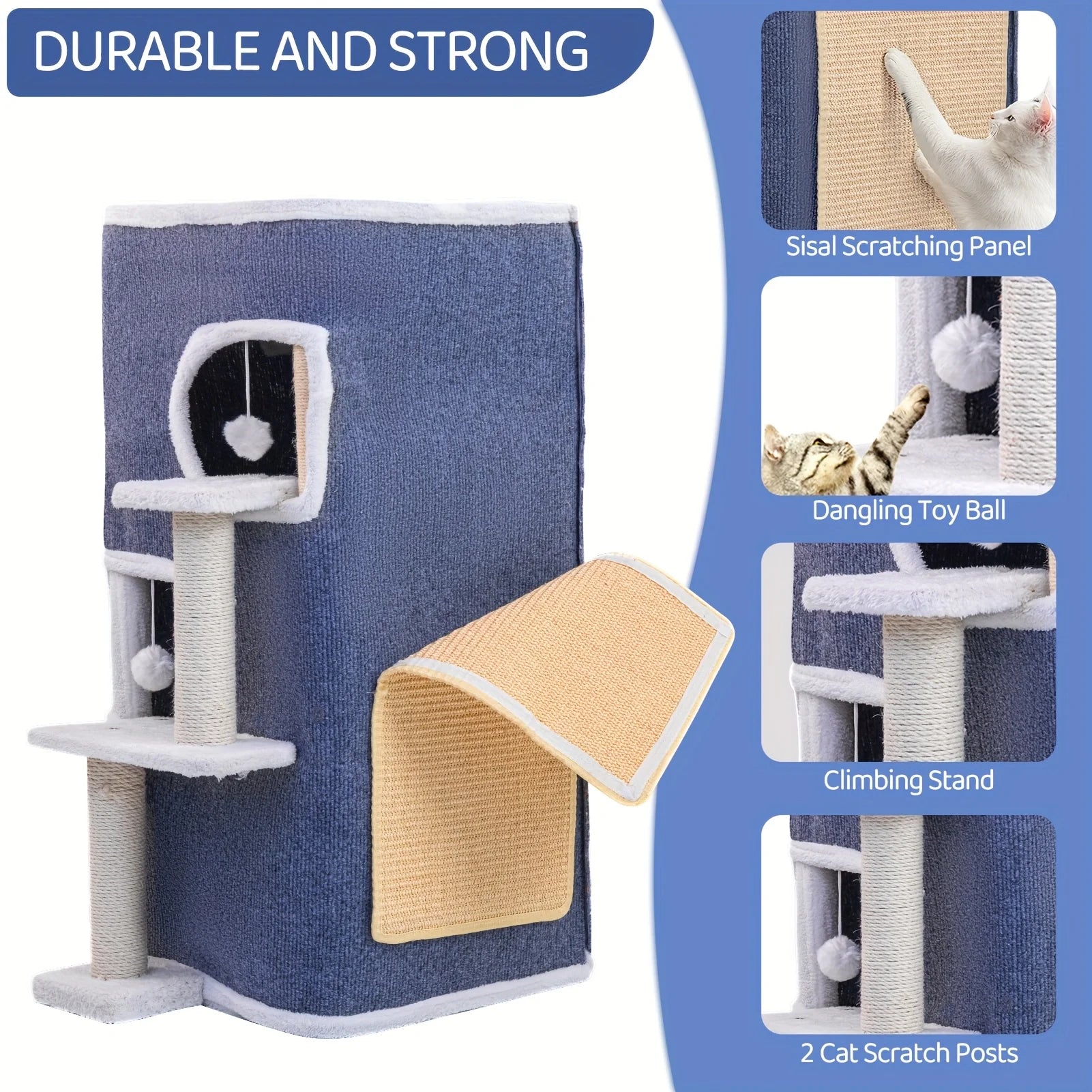Three-story Modern cat House   Durable  and  Scratch-resistant cat Bed with Scratching Posts   Indoor Semi-enclosed cat Bed