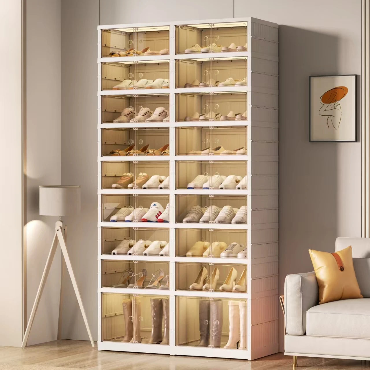 Wholesale Nine Layers Foldable Shoe Rack Installation-Free Plastic Stackable Cabinet Transparent Sneaker Box for Shoe Storage