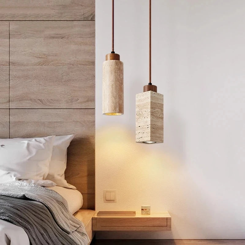 Modern Wabi Sabi 3-Head LED Pendant Light Natural Yellow Stone E27 Adjustable Height Decorative Chandelier for Home Room Square