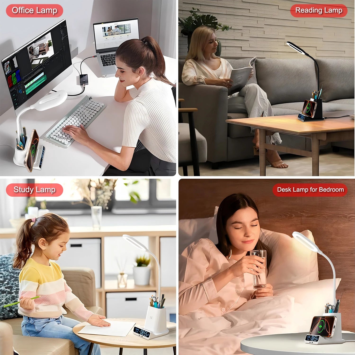 Excluded From Sale in India-5in1 Table Desk Lamp Alarm Clock Wireless Charger Wireless Charging Station 15W With Pen Holder