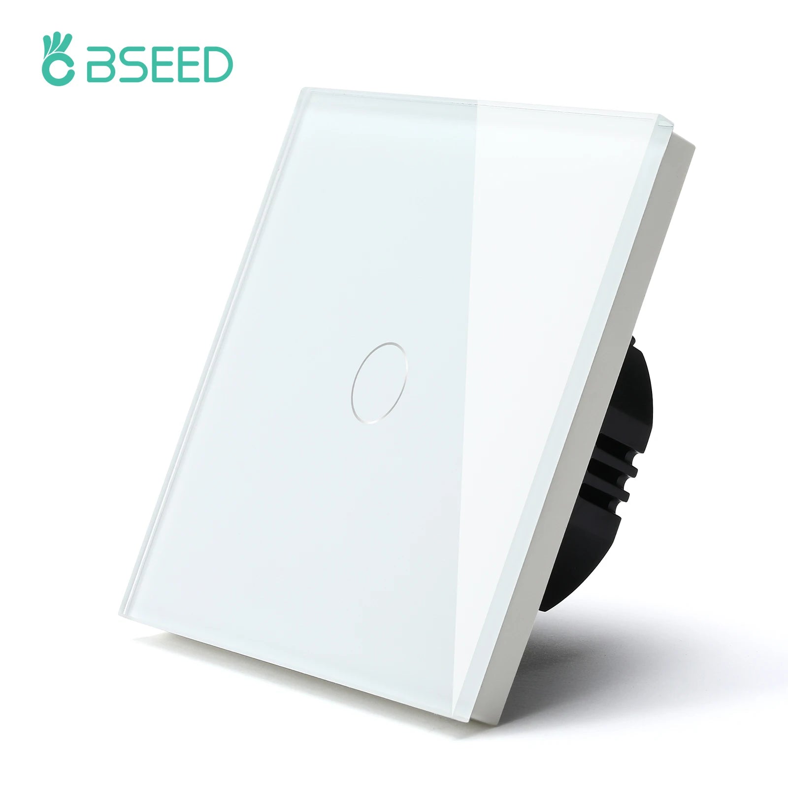 BSEED Touch Light Switch With EU Power Wall Sockets White Wall Led Switches 1/2/3Gang 1Way Crystal Glass Panel Dark Backlight