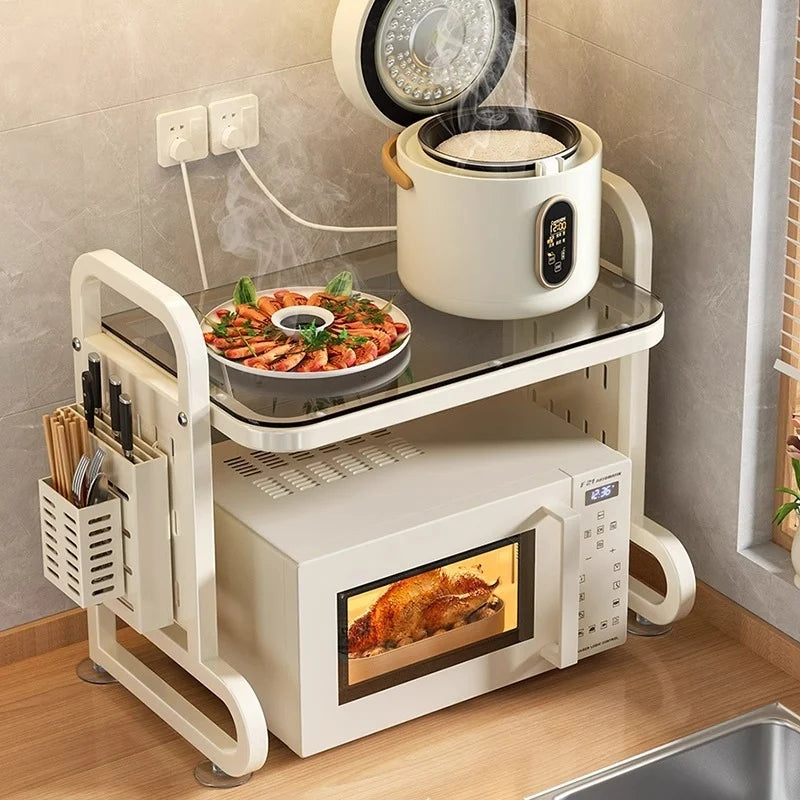Metal Kitchen Microwave Oven Spice Storage Shelf Storage Rack Coffee Bar Station Baker Racks For Kitchen Plates, Pans And Pots