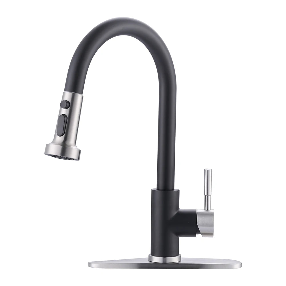 Single Level Stainless Steel Kitchen Sink Faucet with Pull Out Sprayer,for Laundry Rv Bar,Nickel Black Kitchen Mixer Tap