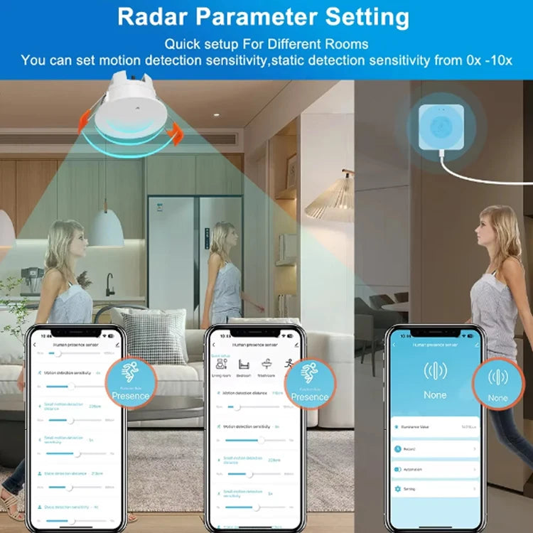 Tuya Smart Life App WiFi Ceiling 360 Degree Motion Sensor 24G 5.8G Human Breathe Microwave PIR Detect Sensor