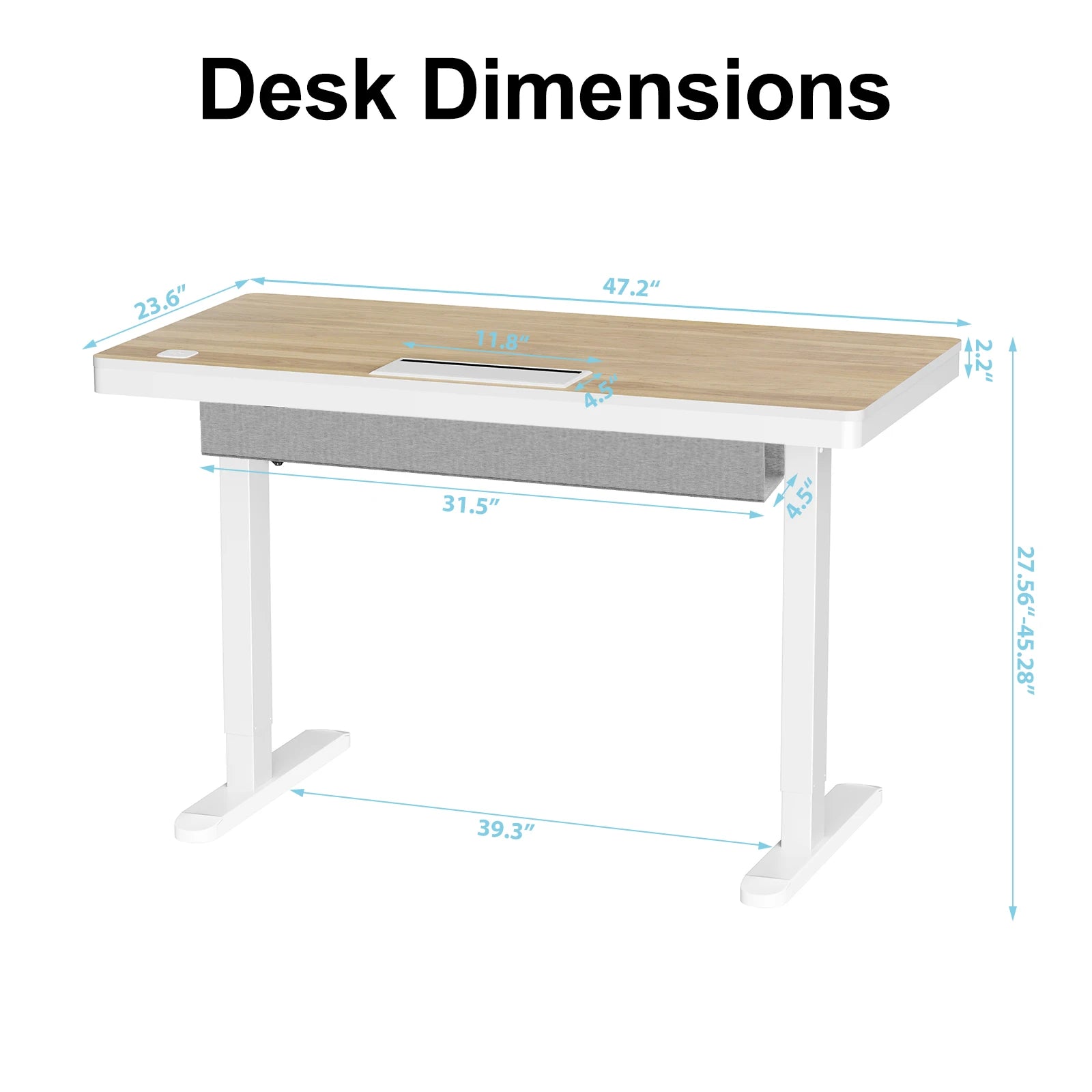 48 Inch Height Adjustable Desk, Standing Desk &Office Desk with Drawer,Wireless Charging & Cable Management Tray