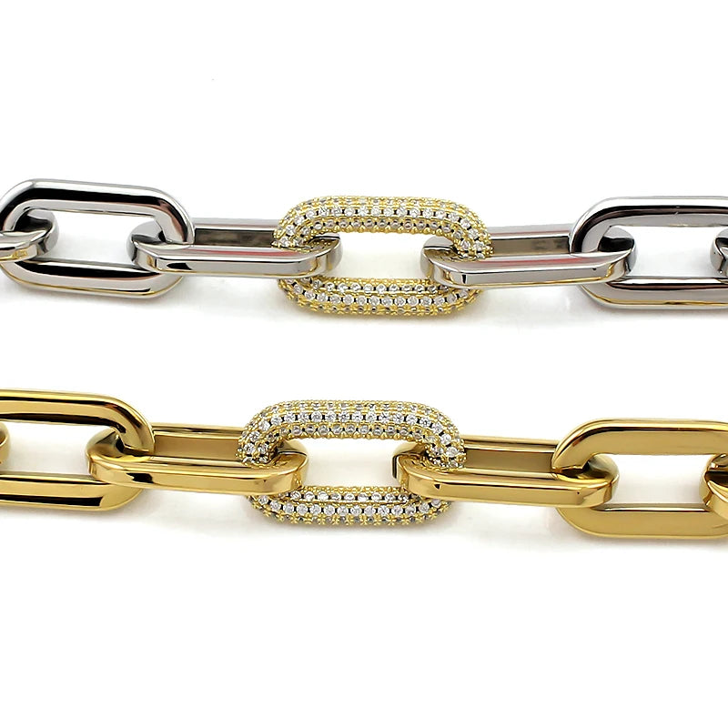 Stainless Steel Crystal Link Chain Bracelets for Women Men Exaggerated Gold Color Thick Big Bracelets Bangle Geometric Links