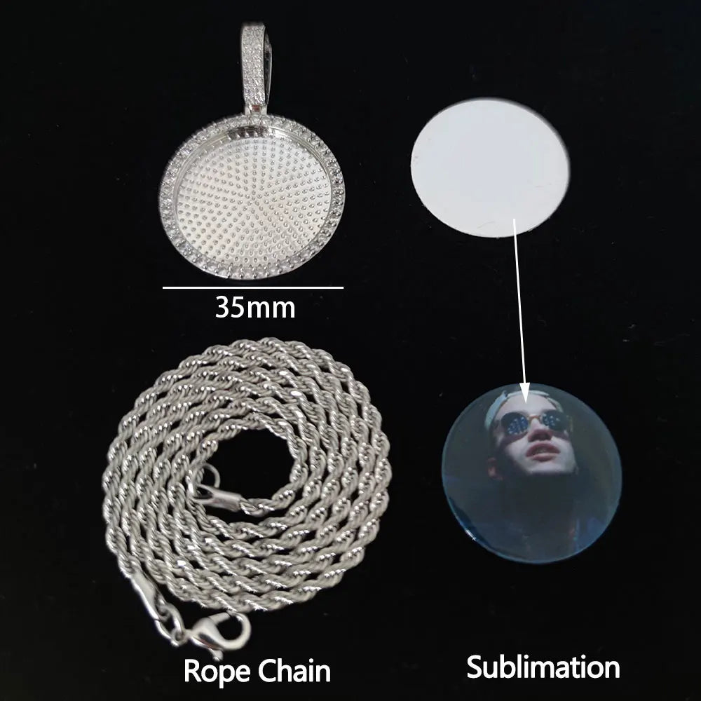Hip Hop Custom Sublimation Necklace Blanks Bling Iced Out Custom Photo Pendant Diy Sublimation Pendant Necklace
