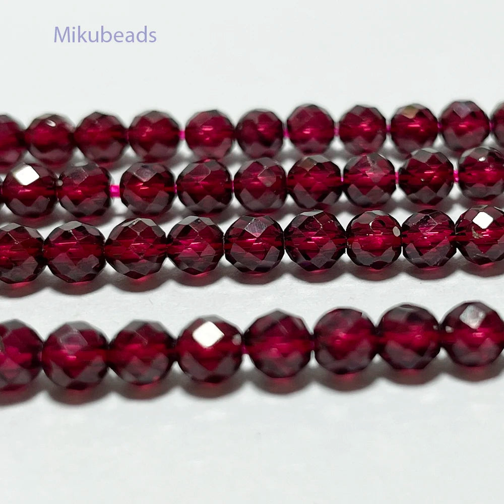 Natural AAA Brazil Red Garnet 4mm Faceted Round Beads Shinny Stone For Jewelry Making DIY Bracelet Necklace Strand Woman