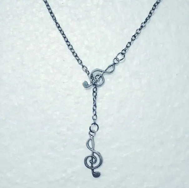 Fashion  Double Notes / treble clef Pendant Adjustable Cross Lariat Necklace For Women Men Punk Goth Jewelry Gift