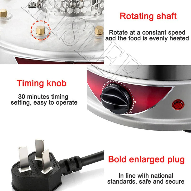 Electric Grill Oven Barbecue Machine Skewer Kebab BBQ Smokeless Indoor Outdoor Automatic Rotating Heating Stove With Timer