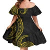 Off Shoulder Layered Ruffle Sleeve Tiered Twirl Dress Hawaiian Hibiscus Flower Printed Mini Dress Vestidos Para Fiesta Hawaiana