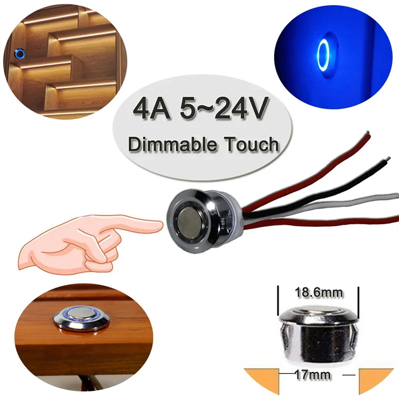DC 5V-24V Touch Sensor Dimmer Switch for LED Strip Lights Stepless Brightness Control 12V/24V Rated Capacitive Type